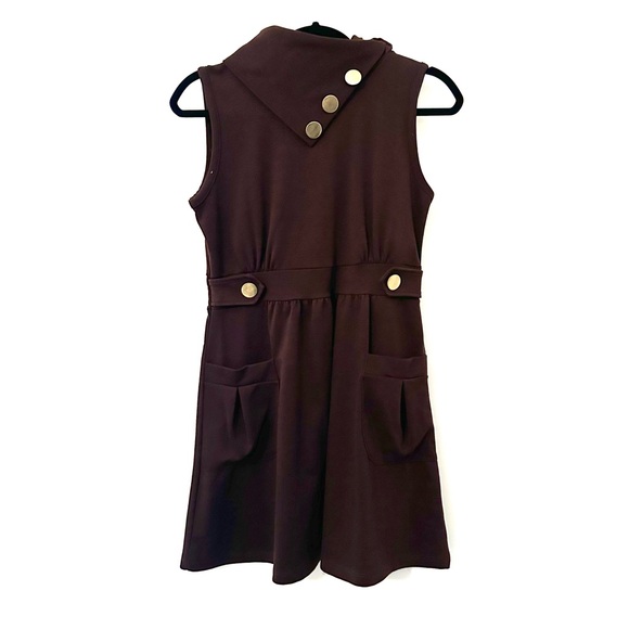 Chocolate Brown Sleeveless Dress with Gold Buttons - Picture 1 of 4